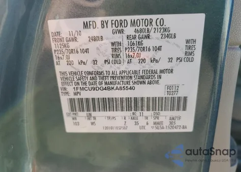 2011 Ford Escape Xlt из США, поврежденный, VIN 1FMCU9DG4BKA85540
